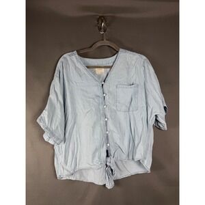 Harper Button Down Top Women Size M Light Blue Front Tie Lyocell PW1001743